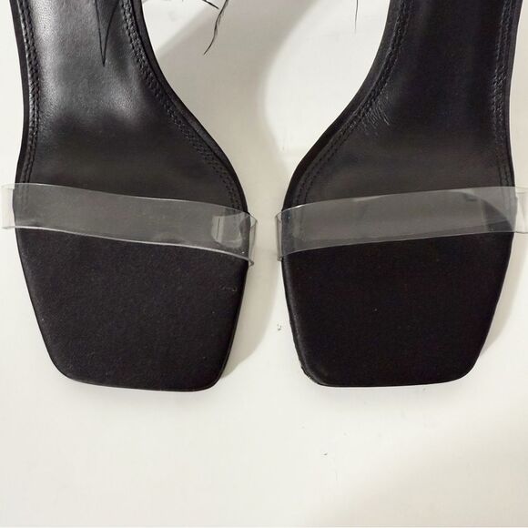 BLACK SUEDE STUDIO Trinity Satin Leather Ostrich Feather Black Sandals Size 10 - Picture 4 of 9